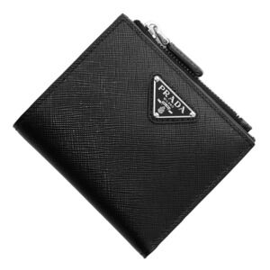 Prada SAFFIANO TRIANGOLO Bi fold Wallet Coin Black